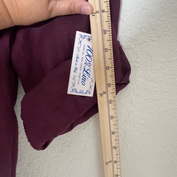 Made In Italy100% Linen NWT Roll Tab Draped Open Long Overlay One Size Burgundy - Picture 12 of 13